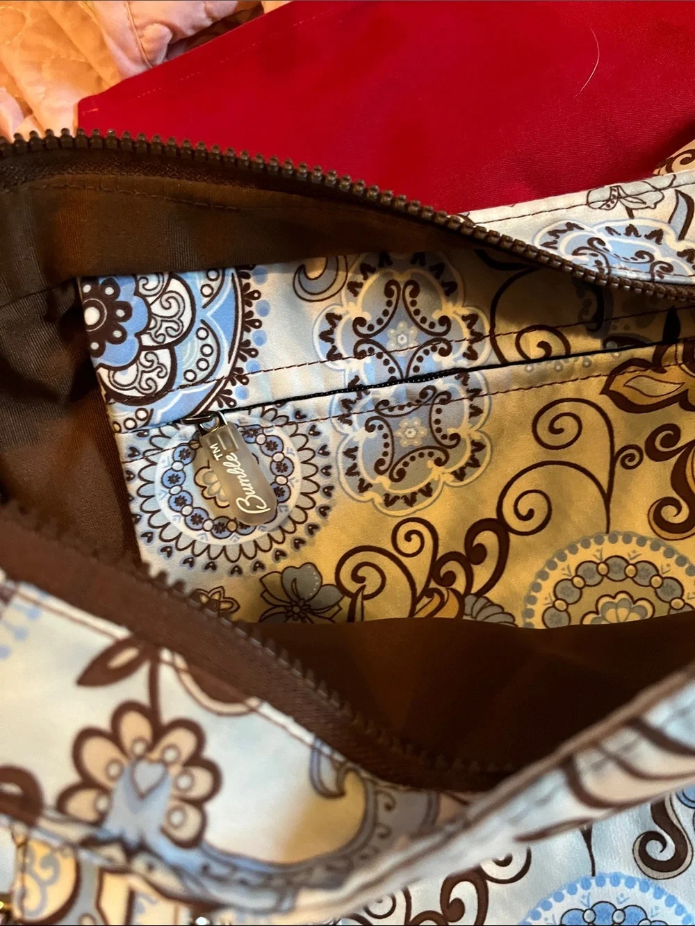 THE BumbleCOLLECTION Blue and Brown Paisley Cosmetic Pouch